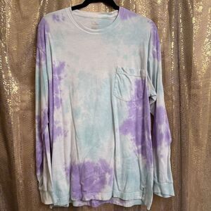 PINK Victorias Secret Purple Blue Tie Dye Campus Long Sleeve T Shirt Large